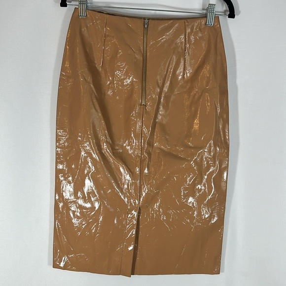 Topshop Tan Beige Vinyl Midi Pencil Skirt - Picture 6 of 10